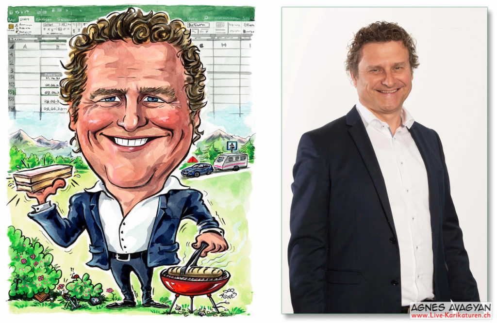 Cartoongemälde Agnes Karikaturen Bild ab Foto gemalt: BDO AG, Excel