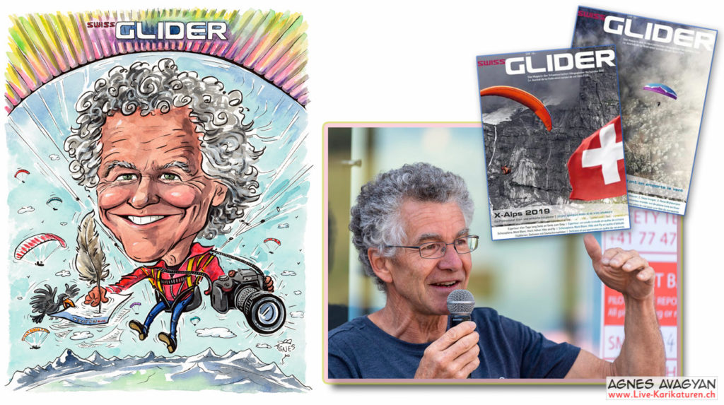 Cartoongemälde Agnes Karikaturen Bild ab Foto gemalt: Swiss Glider Martin Scheel